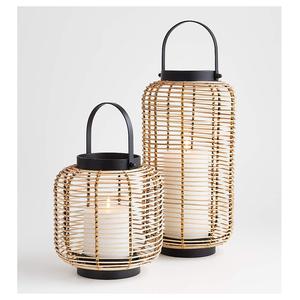 Ensemble de 2 lanternes en fer et en rotin pour décoration bohème, porte-bougie en rotin tissé à la main, Style Boho au meilleur prix du marché - Product Image 1