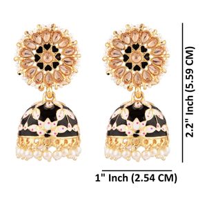 Indian Bridal <b>Earrings</b> Crystal Faux Pearl Beads Floral <b>Jhumka</b> Jhumki Dangle <b>Earrings</b> for Women, Black - Product Image 2