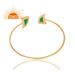925 Sterling Yellow Gold Plated <b>Silver</b> Open <b>Bangle</b> Cuff Wholesaler Natural Green Onyx Gemstone Cuff <b>Bracelet</b> Jewelry - Product Image 3