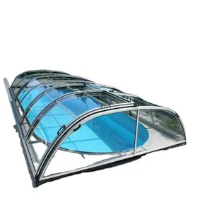 新上市可伸缩式屋顶地上围挡热水浴缸花园玻璃圆顶测地线圆形室外游泳池盖