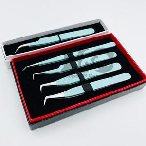 Pince à cils vison Logo Extension de cils Pince à épiler bleue Pointe argentée Durable Diamond Grip Emballage en acier inoxydable - Product Image 3