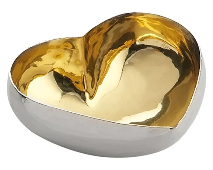 Petits bols de service pour noix métalliques, en forme de cœur, uniques, avec intérieur en or, décoratif, en acier inoxydable, pour fruits secs, pour décor de luxe de maison