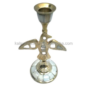 Brass <b>Candle</b> Stand with <b>Mother</b> of Pearl Handmade Kalavastu Elegant Home Decoration - Product Image 5