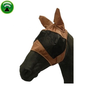 Masque anti-mouches pour chevaux en maille PVC marron avec protection des oreilles - Product Image 1
