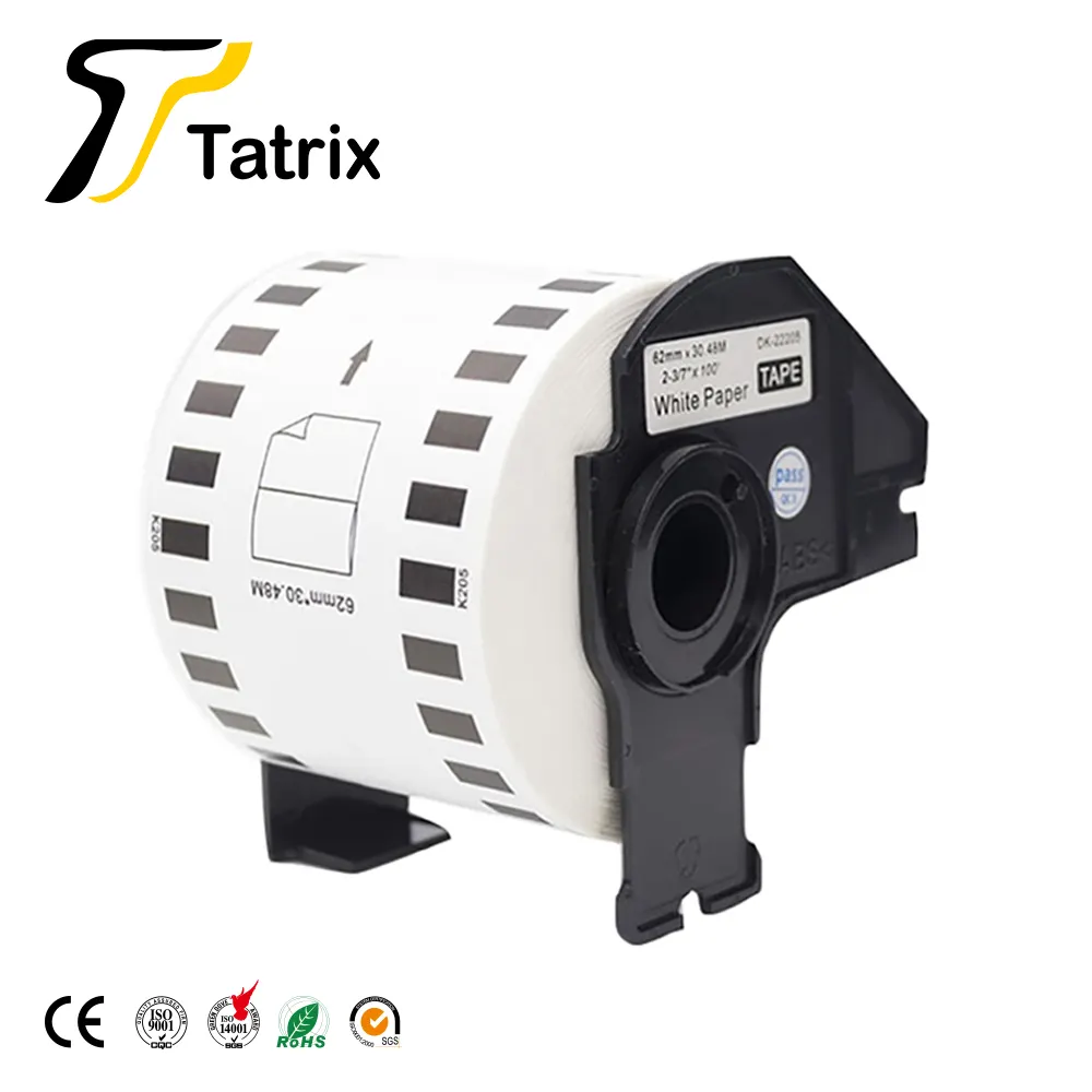 Tatrix DK22205 DK-22205 Dk Compatibel Verzending Label 62Mm Zwart Op Wit Thermisch Papier Roll DK22205 Voor Brother Ql-printer