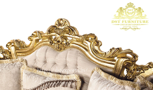 Juego de Sofás Victorianos con Acabado Dorado para Sala de Estar, Sofá Victoriano Color Marfil y Dorado para Sala de Estar, Sofá Clásico con Respaldo de Cristal y Capitoné - Product Image 4
