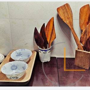 Ensemble d'ustensiles de cuisine en bois, outils de cuisine antiadhésifs, ensemble de cuillères et couteaux en bois, naturel - Product Image 5