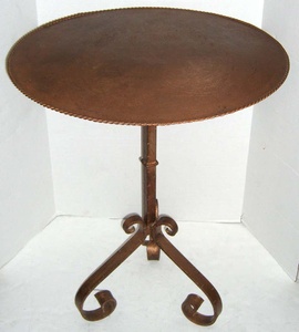 Handcrafted <b>Table</b> with Metal Top And Antique Iron Stand - Product Image 3