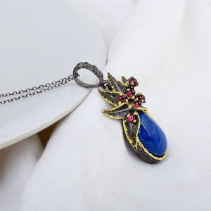 Fabriqué à la main en argent Sterling 925 classique certifié Designer pendentif collier de haute qualité plaqué rhodium bijoux fins Lapis - Product Image 3