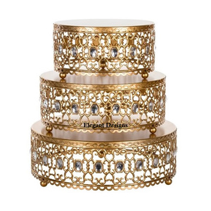 Round Shape Gold Plated Metal <b>Cake</b> <b>Stand</b> <b>Set</b> of Three Handmade <b>Cake</b> <b>Stand</b> Indian Stylish Handmade Decorative <b>Cake</b> <b>Stand</b> - Product Image 6