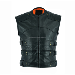 Gilet de moto pour homme en cuir véritable de qualité supérieure, imperméable et coupe-vent, HILV09 - Product Image 4