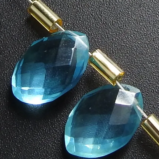 Topaz Blauw Kwarts Gefacetteerde Marquise Briolette Traan Losse Steen Oorbel Paar Handgemaakt Voor Het Maken Van Sieraden Glas Hydro 12X8Mm