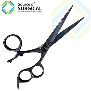 Ciseaux de cheveux de salon professionnels avec 3 anneaux Ciseaux de rasoir de coiffeur noir Poignée en acier inoxydable et lame à pointe pointue - Product Image 3