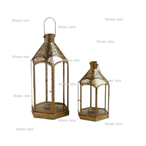 Juego de dos farolillos marroquíes de diferentes tamaños, farolillos de metal y vidrio hechos a mano para uso en interiores y exteriores - Product Image 1