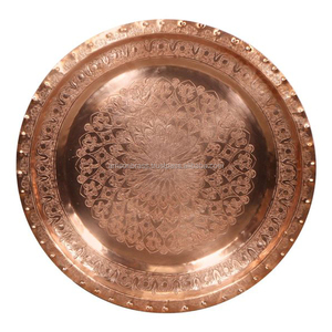 Plateau de service royal en cuivre et métal Plateau de service pour restaurant Plateau marocain en cuivre pur Plateau rond en métal gaufré - Product Image 2