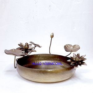 Bol décoratif japonais en fer et aluminium, forme ronde, finition dorée, motif feuille et fleur, pour la décoration de la maison - Product Image 2