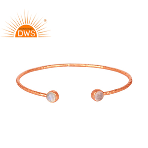 Rose Quartz Moonstone Gemstone Rose Gold Plated <b>Silver</b> <b>Cuff</b> Bangle Jewelry Wholesaler For Women Gift For Her - Product Image 1