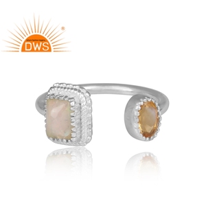925 Fine Sterling Silver Natural Ethiopian Opal And Citrine Gemstone <b>Adjustable</b> <b>Ring</b> Jewelry Manufacturer - Product Image 2