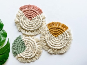 Handmade Cotton Round Braided Placemat Geometric Bohemian Style <b>Table</b> <b>Mat</b> with Tassels for Home Decor - Product Image 4