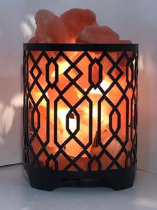 Paniers de lampe au sel de l'Himalaya en fer avec morceaux roses Décoration de la maison écologique avec style de fleurs sculptées - Product Image 2