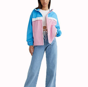 2025 nuevo estilo de moda ligero Anorak con capucha a prueba de viento chaqueta cortavientos para mujer de talla grande Color bloque chaqueta a prueba de viento para mujer - Product Image 2