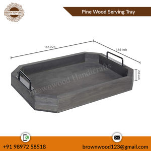 Plateau de service sculpté en bois de manguier avec poignées en métal Offre Spéciale Design unique Longue durabilité Fabricant et exportateur Vente en gros - Product Image 2