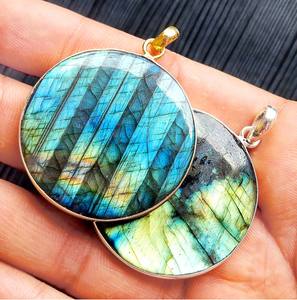 Gold Filled Silver Pendant Faceted Labradorite Moon <b>Charm</b> Men's Stainless Steel <b>Cross</b> Pendant Gold Plated Labradorite Cabochon - Product Image 4