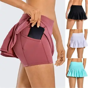 Popular Women's Custom Sports Tennis Golf Skirt Pants Pleated Shorts Back Waist Pocket Zipper Plus Size Skirt Pants