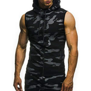 Débardeur de sport à capuche sans manches en molleton solide respirant à séchage rapide pour hommes, jogging, entraînement, été, coton lourd - Product Image 4