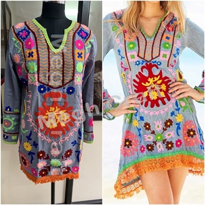 Suzani-túnica bordada para la playa, estilo bohemio, gitano, top bordado, Retro, mexicana - Product Image 1