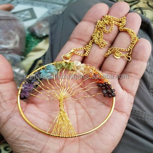 สร้อยคอคริสตัลเจ็ดจักระธรรมชาติ จี้ต้นไม้แห่งชีวิต ดีไซน์เฉพาะตัว โลหะสีทอง ชุบเงิน ทำด้วยมือ สไตล์โบราณ สวยงามน่าหลงใหล - Product Image 1