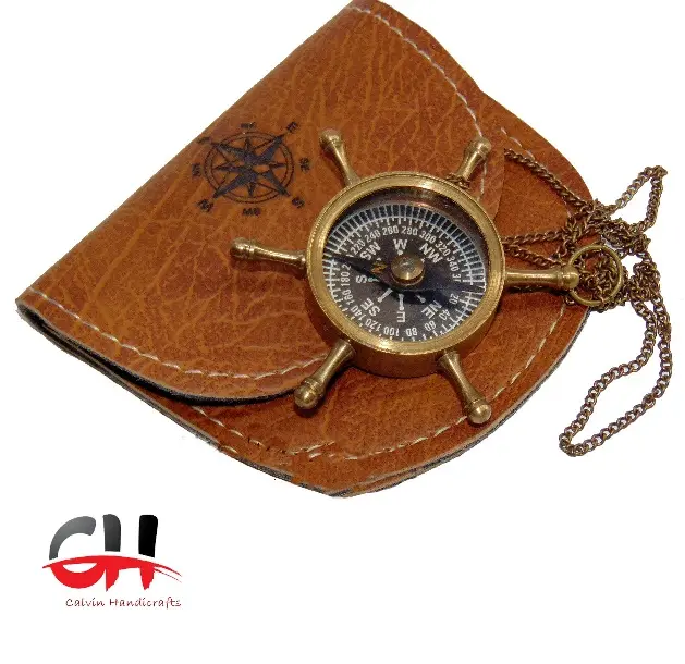 Calvin Nautical Compass Necklace | Long Beautiful Brass Pendant Necklace, Antique Working Compass Pendant CHCOM895