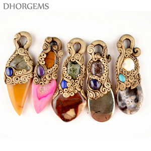 Colgante de piedras preciosas naturales de estilo religioso para hombre, collar de piedras preciosas en forma de lágrima, arcilla polimérica, venta al por mayor para bodas - Product Image 4