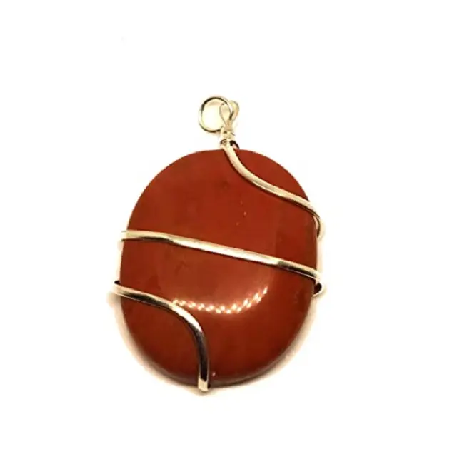 Güzel kırmızı Jasper tel sarılmış Oval şekil kolye toptan kristaller kolye satılık Navazish akik ihracat satın