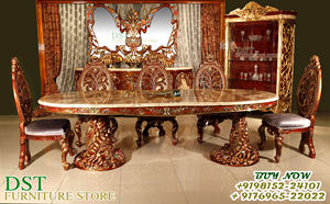 Simplee — ensemble de Table à manger victorien or, 11 pièces, finition en noyer brillante, luxueux, sculpté à la main - Product Image 6