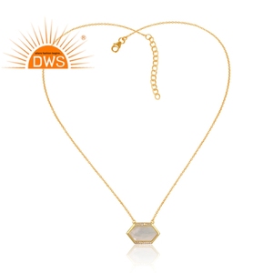 Collier chaîne plaqué or pour femmes, 18k, bijoux CZ et mère de perle, en pierre précieuse, vente en gros - Product Image 2