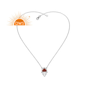 Collar de Plata con Diseño de Mano de Hamsa, Gema de Ónix Rojo Natural, Cadena de Plata Esterlina, Proveedor de Collares con Colgante - Product Image 1
