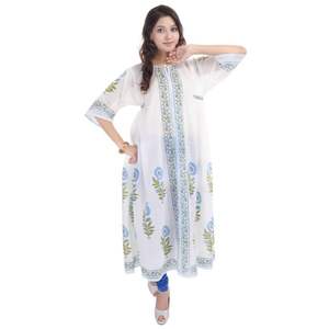 เดรสผ้าฝ้ายลำลองพิมพ์ลายบล็อก ไซส์พลัส งานแฮนด์เมด พิมพ์ลายดอกไม้ เอวธรรมชาติ รับสั่งซื้อขายส่ง - Product Image 3