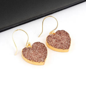 Pendientes colgantes en forma de corazón de azúcar marrón natural, joyería de oro galvanizada hecha a mano, venta al por mayor - Product Image 6
