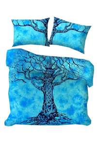Blue Cotton Mandala Reversible <b>Duvet</b> <b>Cover</b> Set Queen Size Soft Home Decor Dry Tree Comforter Handmade By Indian Consigners - Product Image 3