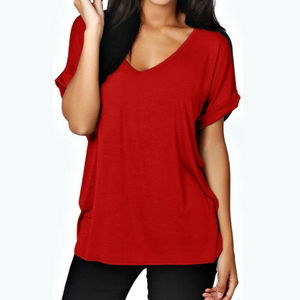 Señoras Casual sólido suelto Fit blusa cuello en V manga corta camiseta túnica mujeres personalizado etiqueta privada impresión deporte estilo tela - Product Image 3
