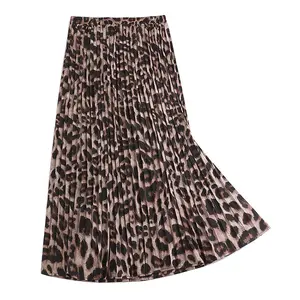 Mùa Đông Mới Nhất Thiết Kế Leopard In Xếp Li Maxi Váy Dài