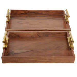 Acacia Wood Square <b>Serving</b> <b>Tray</b> <b>with</b> Metal <b>Handle</b> Wholesale Wood <b>Tray</b> <b>Serving</b> <b>Tray</b> for Home Hotel and Restaurant Eco Friendly - Product Image 4