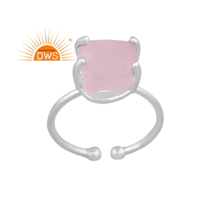Anillo apilable de Plata de Ley 925 con gema de cuarzo rosa Natural, joyería fina - Product Image 1