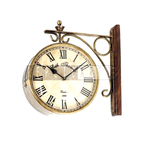 Brass Double Side Station Metal Wall <b>Clock</b> Roman Themed Wall <b>Clock</b>, Modern Decorative Hanging Time Piece for Home or Office - Product Image 1