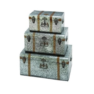 Set Of Three Different Sizes <b>Storage</b> Trunk <b>Boxes</b> In Galvanized Clothes <b>Storage</b> Box For Home Decor Accessories - Product Image 1