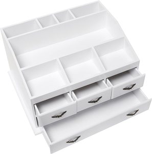 White Rectangle Makeup Organizer with 4 <b>Drawers</b> and 8 Compartments <b>for</b> Cosmetics <b>Storage</b> Display Rack - Product Image 3