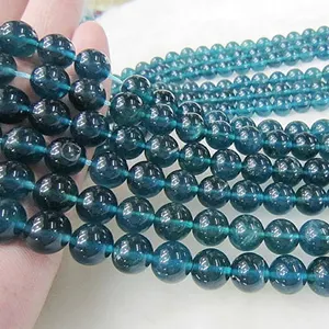 Collier long en perles de fluorite bleue naturelle, pierre précieuse - Product Image 1