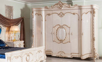 Ensemble de chambre à coucher en bois massif antique français de luxe avec finition en feuille d'or, lit king size et queen size et armoire pour hôtel et villa