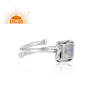 Anillo Ajustable Apilable de Plata de Ley 925 Oxidada con Piedra Lunar Arcoíris Natural, Joyería Unisex de Moda para Bodas, Venta al por Mayor - Product Image 3